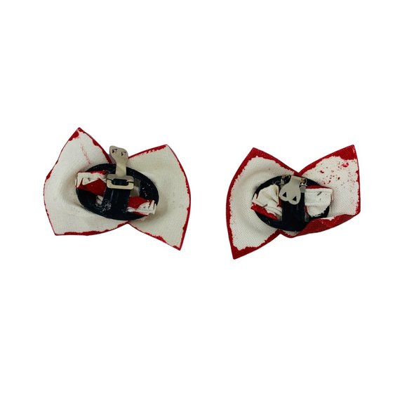 Vintage 1980s Red Bow Faux Leather Shoe Clips - Picture 6 of 6